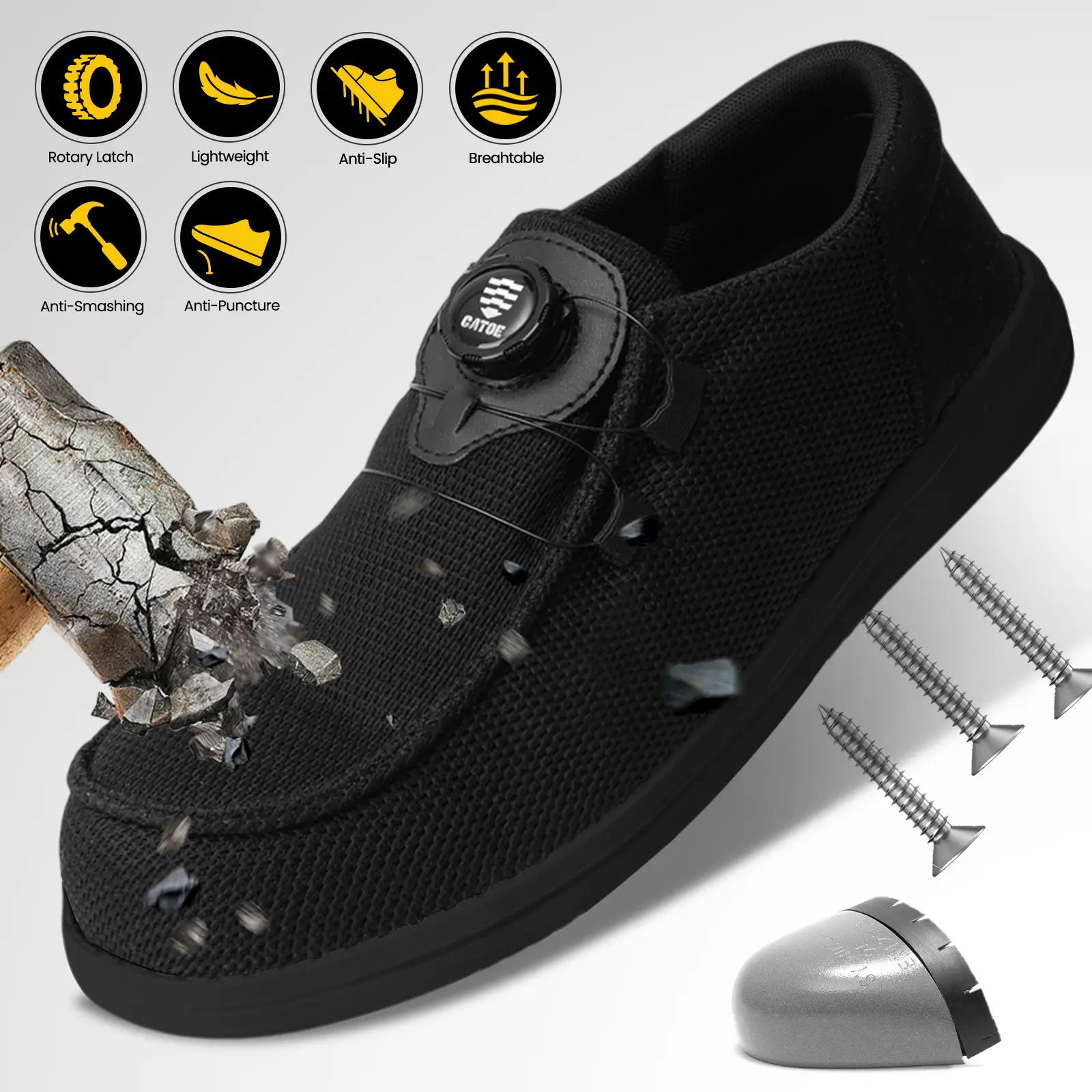 Men's Steel Toe Shoes Safety shoes Work shoes Stylish shoeLightweight Composite Toe Sneakers Swivel Buckle Women and Men Slip On Safety Work Shoes Com