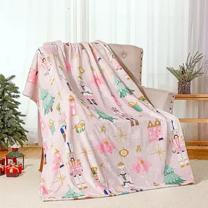 Pink Nutcracker Christmas Throw Blanket Cute Soft Warm Lightweight Christmas Blanket for Sofa Bed Gift Decor