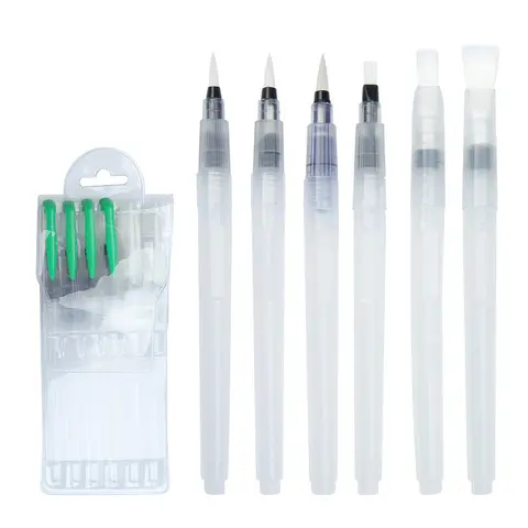 6pcs Watercolor Brush Pen Paintbrush Set, Refillable Ink and Water Brush Pen for Watercolour Acrylic Painting Colour Blending Calligraphy Brushes, Watercolor Painting Supplies, Artist Supplies, Art Materials