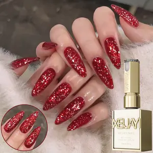1PC 15ML Red No.111 Glitter Nail Gel - High-Saturation Sparkling Alcohol-Free/LED Gel Nail Polish For DIY Manicure, Glamorous Spring Nail Art Designs For Women LED Nail Polish