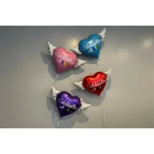 Celebration of Life 17" Memorial Balloon – Heart Shaped with Angel Wings Graveside Tribute - 2 Balloons Included