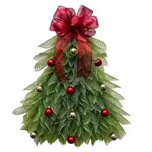 Large Artificial Christmas Wreath with Bow, Indoor Outdoor Holiday Decoration, Realistic Leaves, No Power Needed