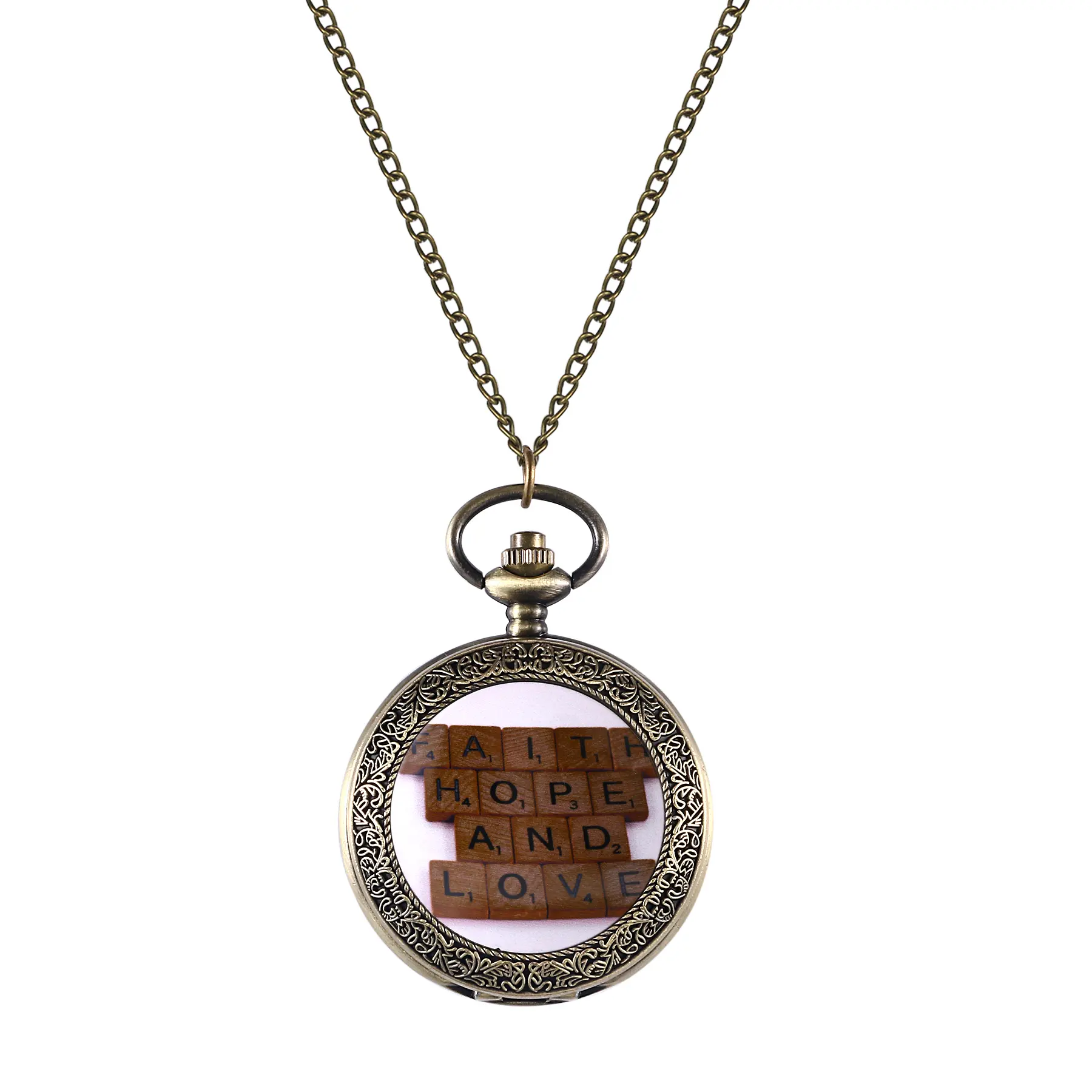 OIDEA Bible Book Pocket Watch, Quartz Antique Bronze Necklace Watch, Scripture-Engraved Case with Numeral Dial, Christian Keepsake Gift, Engraved Metal Pocket & Fob Watches, Heirloom Vintage-Inspired Pocket & Fob Watches
