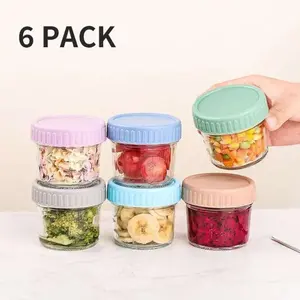6 Pack Glass Baby Food Storage Containers, 4oz Leakproof Sealed Baby Food Jars with Lids, Portable Food Preservation Boxes, Ideal for Storing Baby Puree, Snacks and Breast Milk, Suitable for Home Refrigeration and Outdoor Carrying