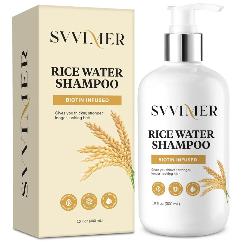 Svvimer Vegan Haircare Growth Shampoo - Hair Loss Treatment Shampoo with Biotin, Rice Water & Rosemary, Thickening Formula for All Hair Types, 10 Fl Oz