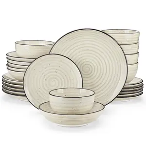 vancasso 24/48 Piece Beige Plates Dinner Sets Ceramic Dinnerware Sets Handpainted Spiral With 6 Dinner Plate/Dessert/Soup/Bowl