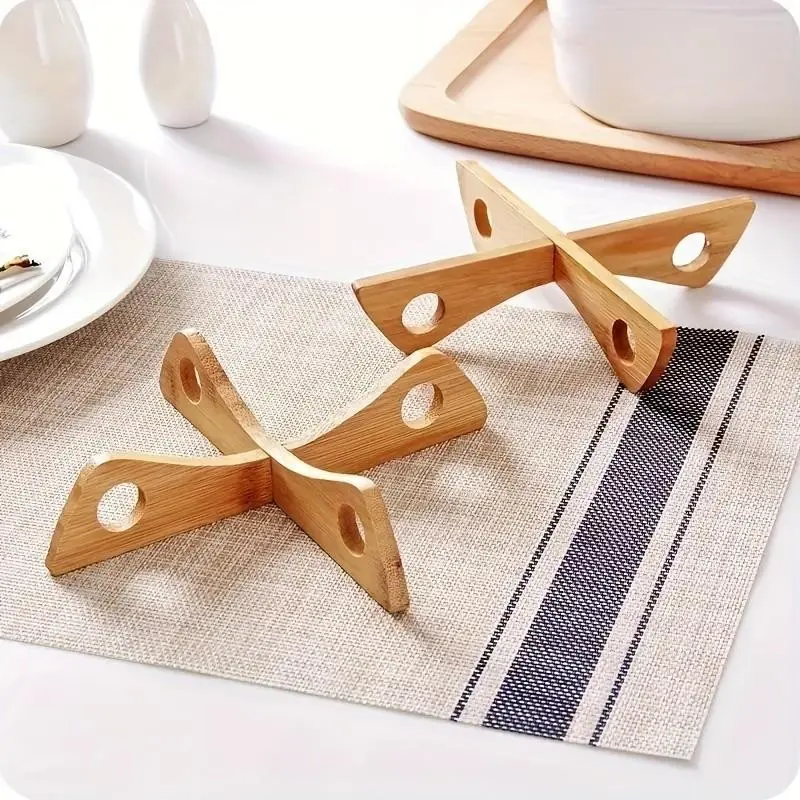 Detachable Wooden Tray Rack, Cross Leg Design, Heat Resistant Table Placemats, Perfect for Kitchen Countertops, Ideal for Holiday Gatherings, Bamboo, Kitchen Supplies
