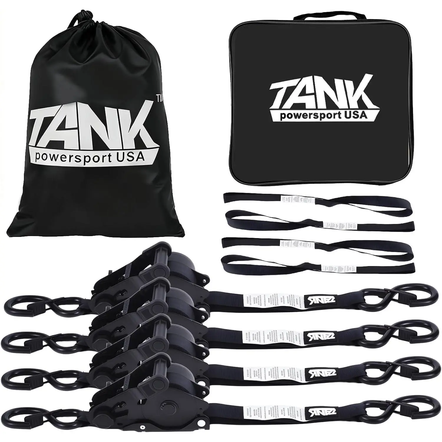 1800LB Retractable Ratchet Straps with Soft Loops(4 Pack), 1" x 12FT Auto Self Retracting Straps for Trucks, Motorcycle, Cargo, Trailer, Moving-Black