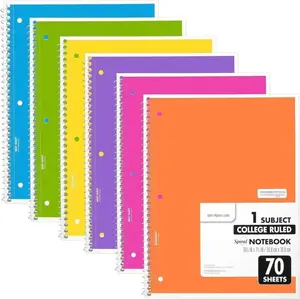 Spiral Notebooks, 6 Pack, 1-Subject, College Ruled Paper, 8" x 10-1/2", 70 Sheets, Assorted Bright Colors