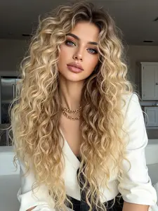 20 Inch Black Brown Long Wavy Wigs for Women, Gorgeous Fluffy Wigs without Bangs, Synthetic Lace Front Wigs for Party, Daily Use, Fluffy Wave Wig