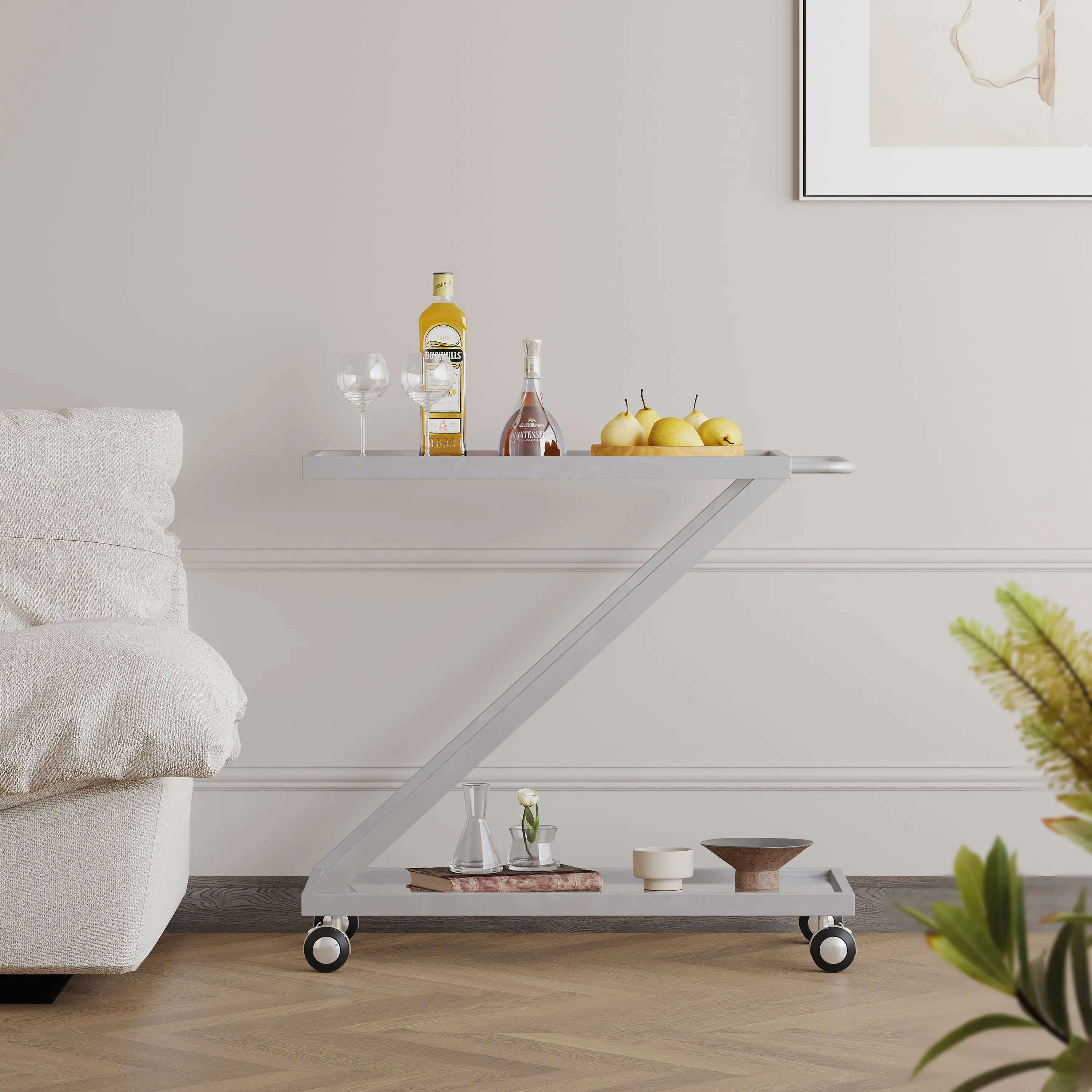 Elevate Your Home Organization | 2-Tier Rolling Bar Cart with Tempered Glass Shelves, Mobile Coffee Cart & Serving Cart for Living Room, Kitchen & Dining Room