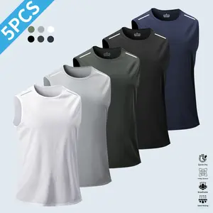 5-piece set: breathable sports tank top | men’s quick-dry sleeveless athletic shirt for gym and running, solid-color casual wear, summer casualwear