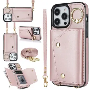 [KQ]Crossbody Lanyard Zipper Wallet Phone Case with Card Slot, Dropproof Phone Case with Lanyard, Fashion Phone Protective Case for iPhone17promax 16 15, Cover