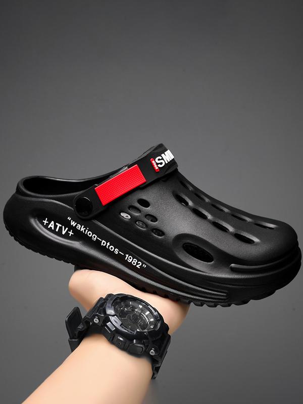 Men's Summer Casual Letter Pattern Clogs As Gift, Breathable Comfortable Clogs for Beach Party, Trendy Shoes for Indoor & Outdoor Wear