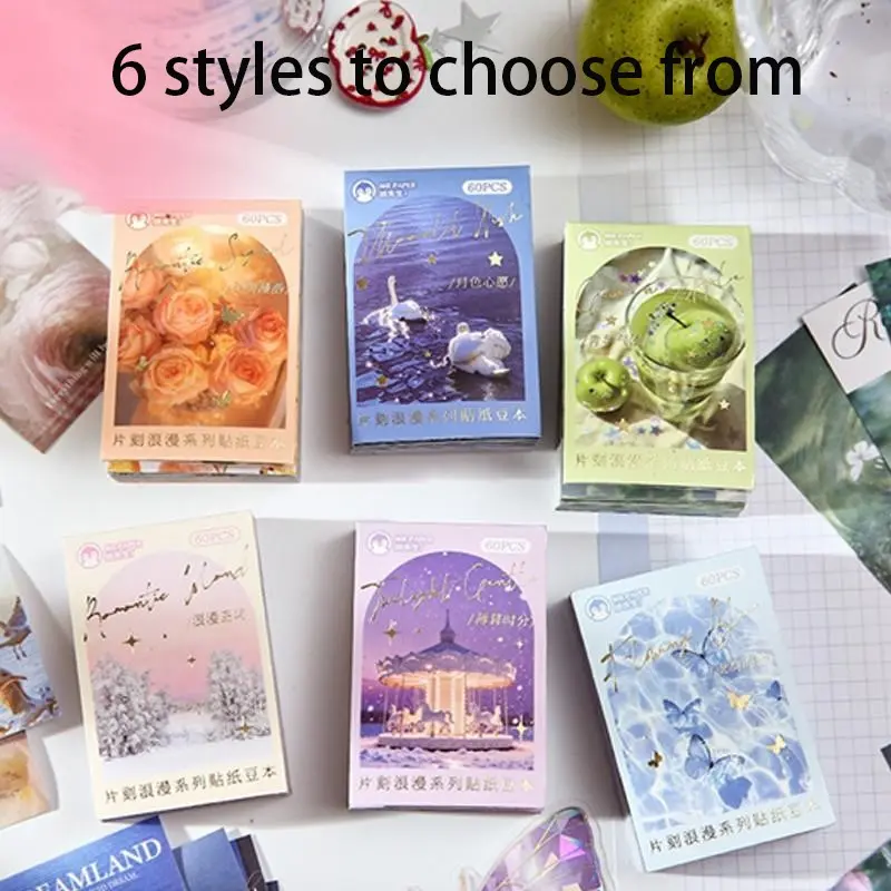 60 Sheets Mini Sticker Book with Durable Adhesive Back, Landscape Theme, Aesthetic Ins Scenery for Journal & Scrapbooking, Perfect for Creative Projects, Decoration