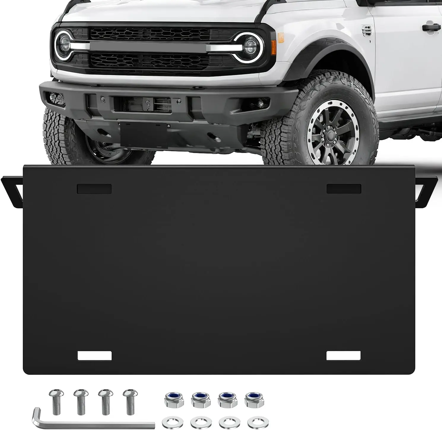 Nilight Front License Plate Bracket - Vehicle License Plate Frame, Heavy-Duty Steel Accessory for 2/4-Door Ford Bronco 2021-2026, Modular Bumper Mounting Holder with 1 Pack of Mounting Hardware, No Drilling, Rattle-Free, Black, Pre-Drilled Hole, Cooling/E