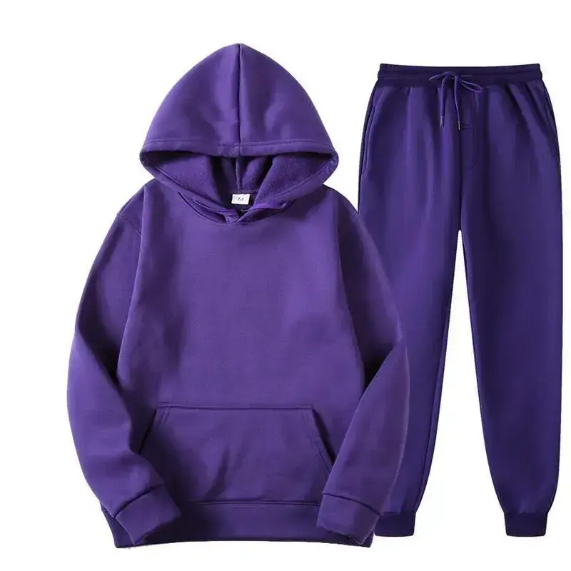 unisex spring and autumn fleece sports casual solid color pantshooded hoodie set unisex spring and autumn fleece sports casual solid color pantshooded hoodie set