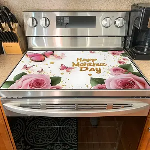 1PC heat insulation pad Mother's Day Rose & Butterfly Felt Heat Resistant Mat - Non-Slip Washable Dust-Proof Kitchen Decor Pad for Stove, Table, Washer, Fridge, Bathroom & Appliances