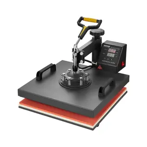 Heat Press Machine, 15 x 15 inch, 2 in 1 Heat Transfer Machine with Hat Press, 360° Swing Away T-Shirt Pressing, Digital Precise Control, Fast Even Heating for T-Shirts/Hats/Caps, Black