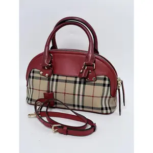 Pre-owned BURBERRY canvas Top Handle Bags Nova Check Bowling Top Handle Shoulder Bag Red JC183BR