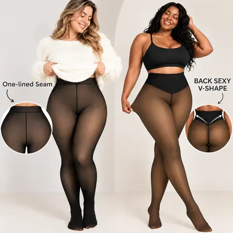 Tournesol The Single Seam Design Plus Size Fleece Lined Tights Women's Size 0X–4X Thermal Winter Basic Tights Leggings Thick Semi-Transparent Underwear Pantyhose Closed Foot Available in HONEY / LIGHT 011