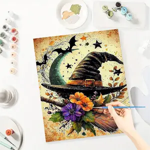 Witch Hat Paint By Number Kits for Adults Beginners, Easy Acrylic Simple Paint By Number Kits, DlY Watercolor Paint By Numbers Kits on Canvas Without Frame for Home Wall Decor Home Decoration 16x20inch