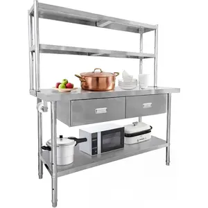 Stainless Steel Table with Shelves & Drawers, 48" x 24" Prep Table for Commercial Kitchen, Heavy-Duty NSF Work Tables Workbench with Adjustable Undershelf for Home Kitchen Restaurant Garage Warehouse