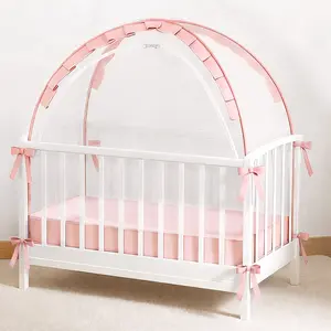 COMOMY Portable Crib Tent for Baby, Crib Mosquito Netting, Crib Tent for Baby, Baby Crib Cover, Pop up Crib Canopy with Auto-Lock Zipper, Large Opening and Space, Portable, Pink