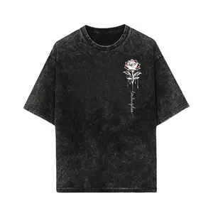 Cotton short sleeve T-shirt comfortable loose fit men's casual rose print T-shirt-crew neck, polyester blend, quick-drying, summer wear Fabric Menswear