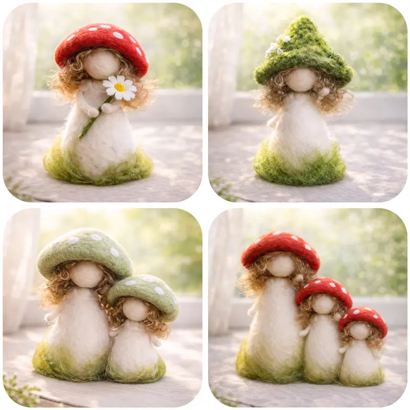 1Set Needle Felting Kit, Felting kits for Beginners adult with Step-by-Step Tutorials, Mushroom Girl DIY Felting Kit, Cute Funny Home Decorative Ornaments, Birthday Valentine's Day and Christmas Novelty Gifts, Diy Handmade Craft