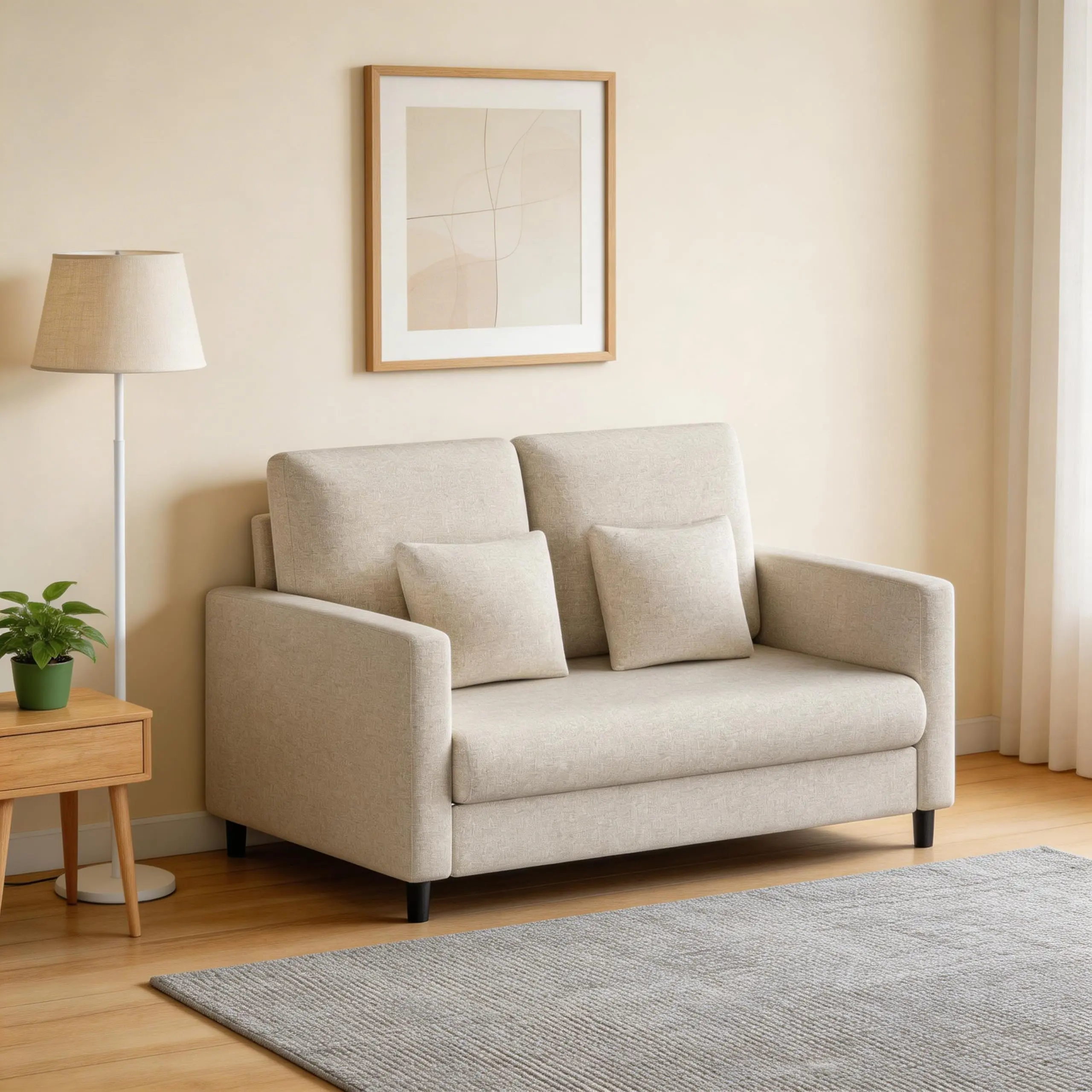 Garvee 52 Small Modern Loveseat Sofa for Compact Spaces, Mini Chenille Deep Seat Couch with 2 Throw Pillows and Plush Backrest, Cozy Beige Couch Ideal for Bedroom or Living Room