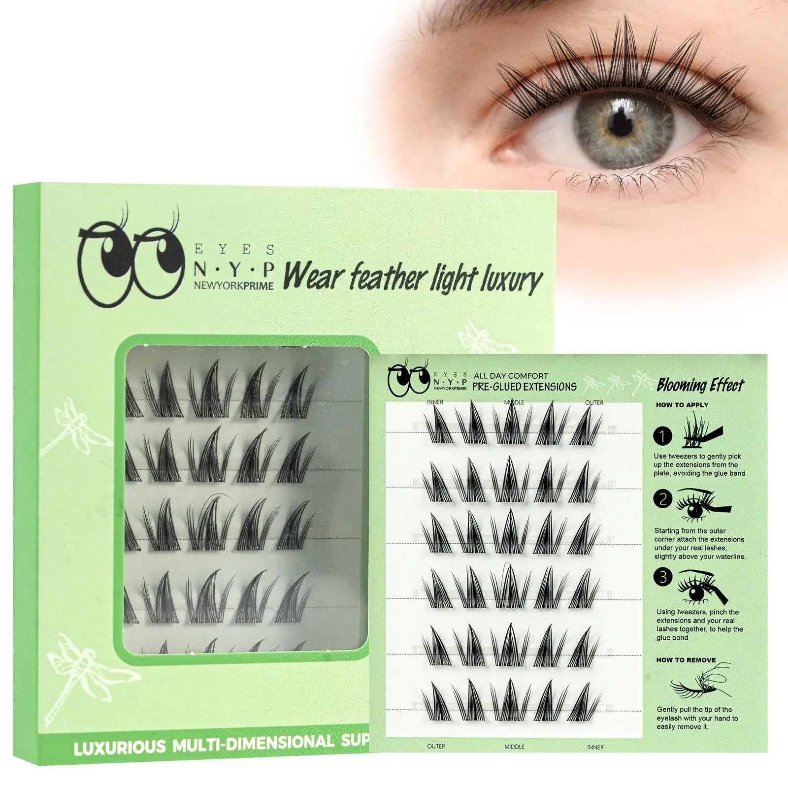 Seamless Natural Pre Glued Lash Clusters All Day Comfort DIY Eyelash Extensions Feather Light Wispy Fake Lashes Blooming Effect Makeup Natural Look Fluffy Cat Eye Strip Eyelash Small Fake Lashes Full Pestañas Sets for MUA and Beginners Daily Makeup