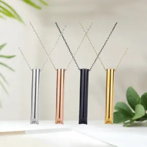 4Pcs Stainless Steel Mindful Breathing Necklace，Breathlace Necklace ,Stainless Steel Anxiety Whistle Necklace Stress Relief Breathing Meditation Necklace