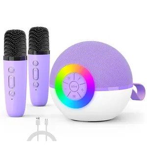 Mini Karaoke Machine, Portable Wireless Speaker with 2 Mics, Colorful LED Lights, Home Travel Party Gift, Blue