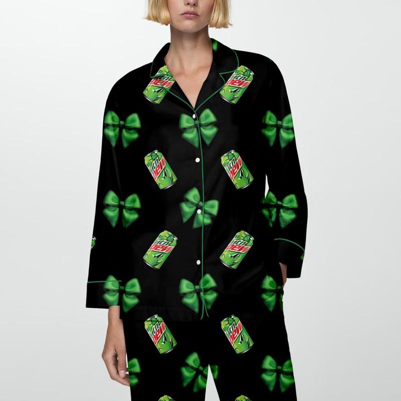 Mountain Dew Pajamas Set For Women, Baja Blast Pajamas, Drinker Pajamas For Party, Matching Pajamas Set, Soda Lover Sleepwear