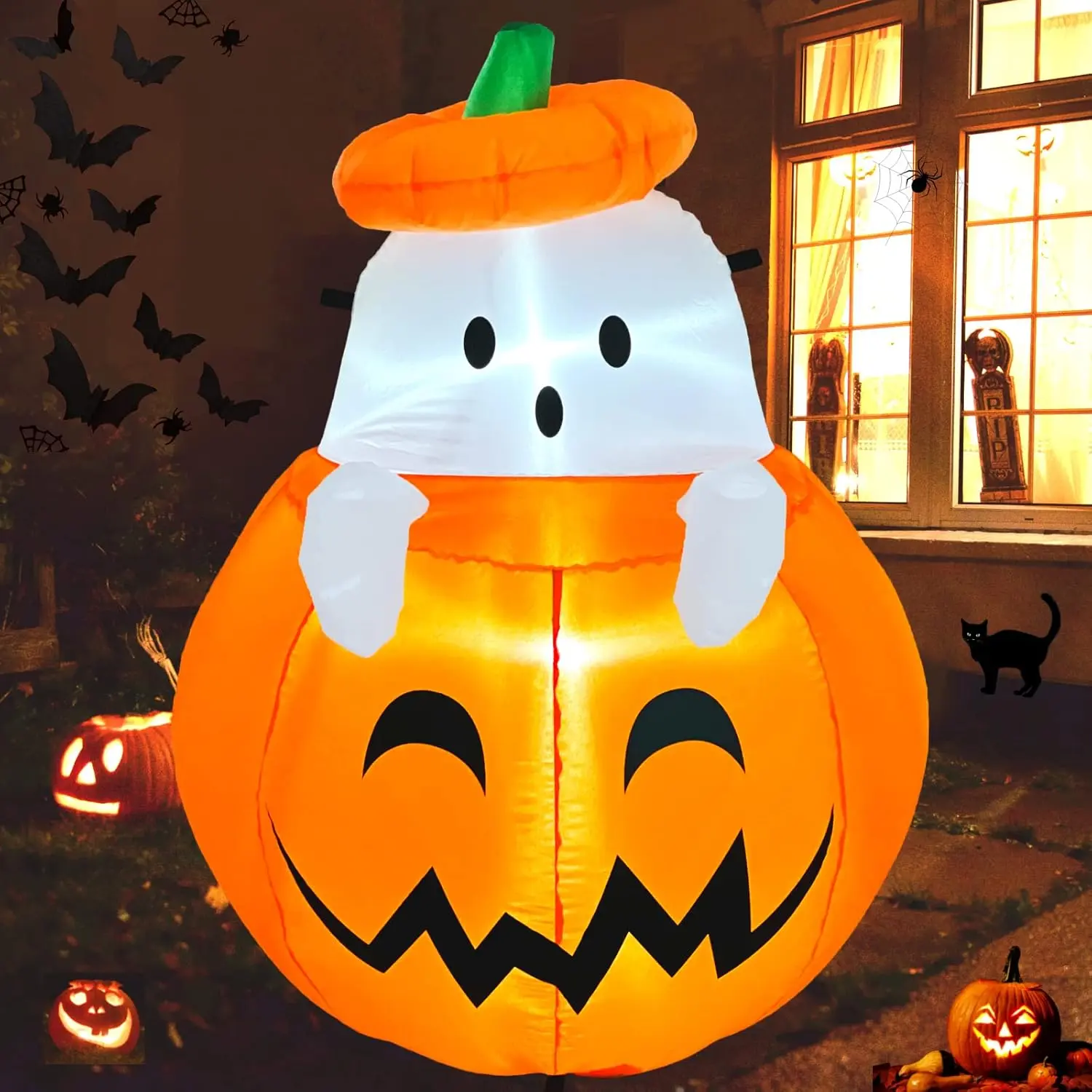 Inflatable Pumpkin Ghost Halloween Decorations Outdoor Blow Up 4ft Giant Cute Scary Yard Decor Inflatables Built in Led Lights for Indoor Outside Lawn Garden Holiday Fall Family Party Props