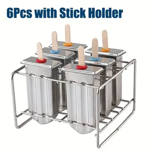 6pcs 304 Stainless Steel Popsicle Mold Set with Lids, Stainless Steel Popsicle Stick Holder Base, and Ice Cream Sticks - DIY Metal Popsicle Molds, Creative Fruit Popsicle Molds, Kitchen Tools