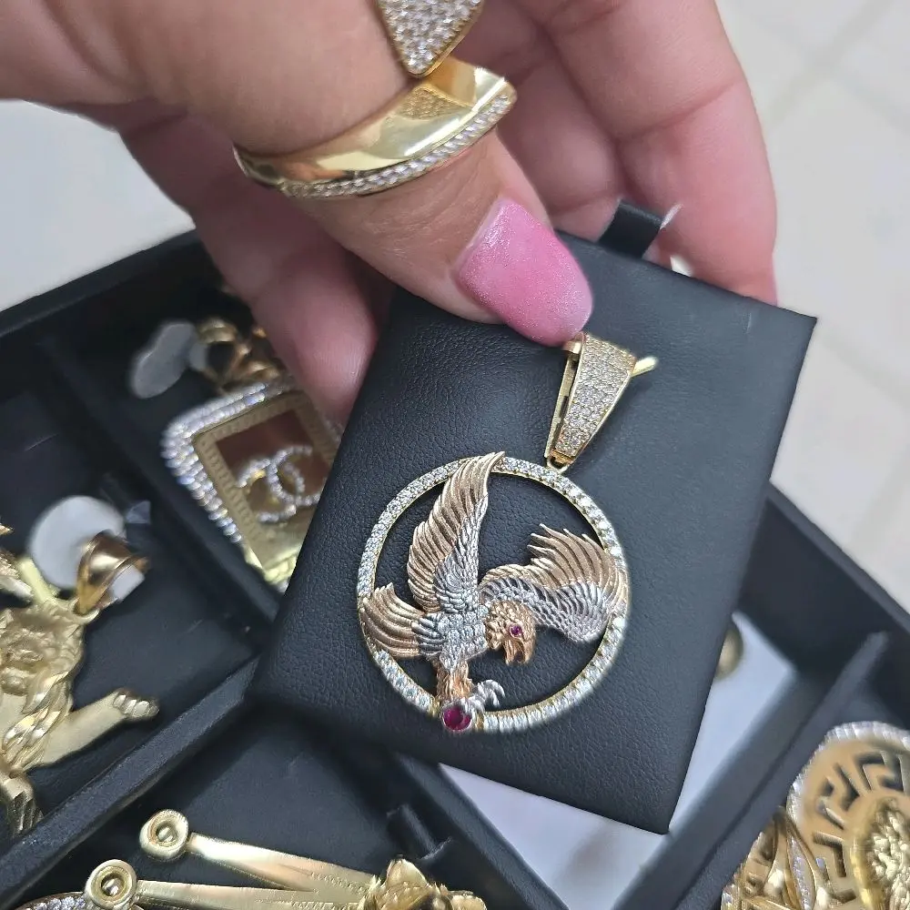 Dije de Aguila 3 Oro Pendant with Ruby Stone and Diamond Accents for Men and Women