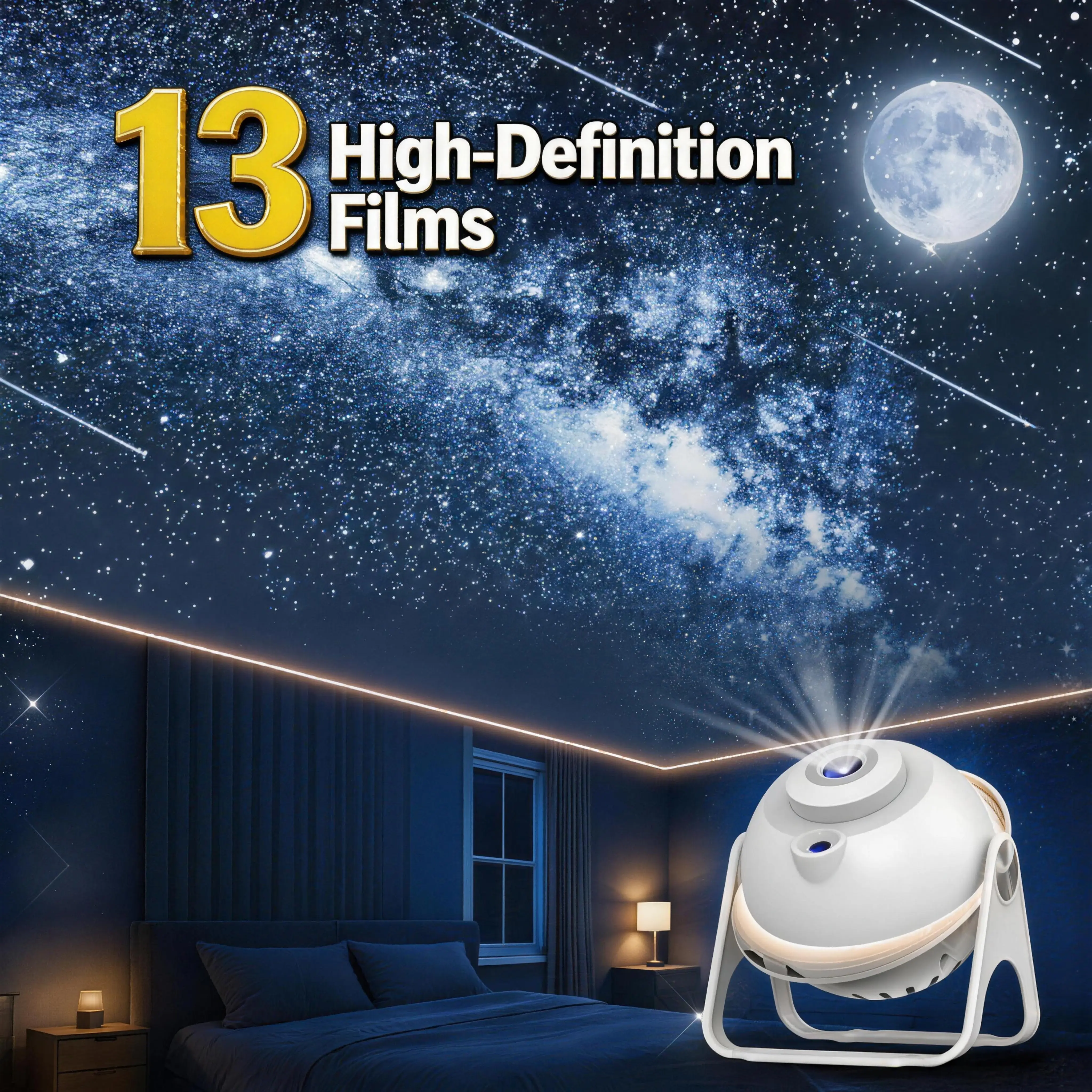 B-Link Galaxy Star Projector Night Light, YOUKELUX Rechargeable Bluetooth Speaker Projector with 20 White Noise Sounds, 13 Films, Moving Meteor, Remote Control & Auto Timer for Bedroom Sleep Aid