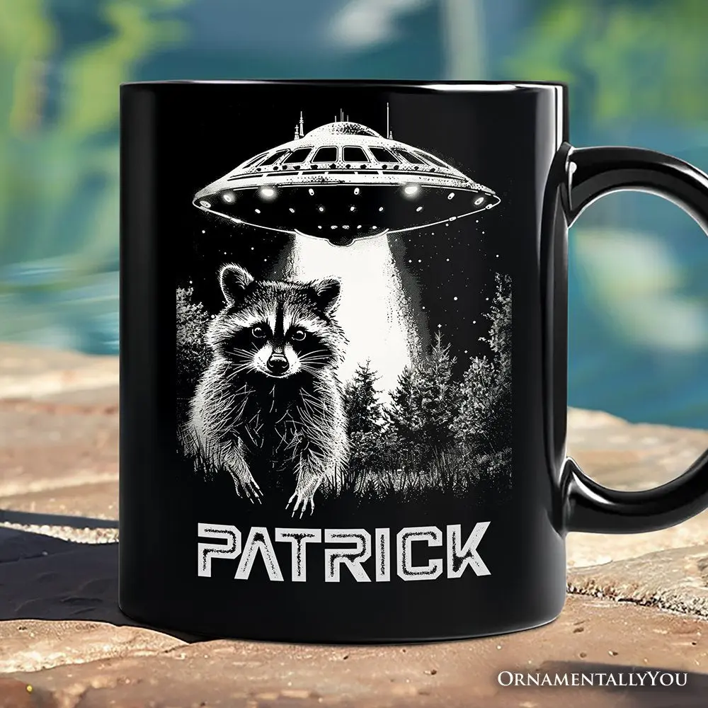 Funny UFO Raccoon Personalized Mug, Alien Gift with Custom Name