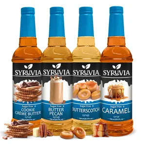 Syruvia Sugar Free Coffee Syrup Variety Pack – Cookie Butter, Butter Pecan, Butterscotch & Caramel Flavors – Gluten-Free, Kosher, 25.4 fl oz Bottles – Perfect for Coffee, Lattes, Dessert & More (4-Pack)