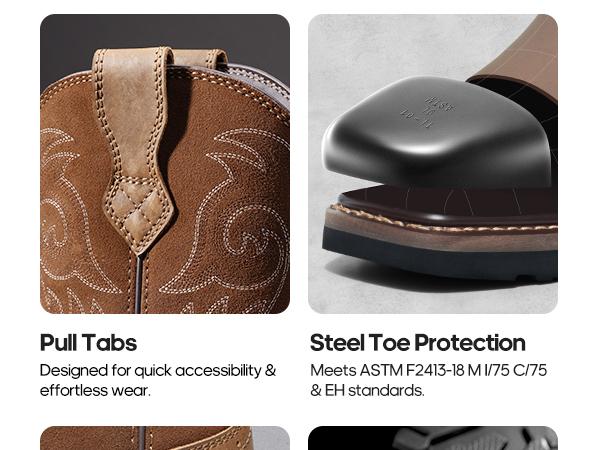 NORTIV 8 Steel Toe Cowboy Boots for Men Western Square Toe Leather Work Boots with Hazard Protection Goodyear Welt Construction Oil Slip Resistant Outsole NORTIV 8 Steel Toe Cowboy Boots for Men Western Square Toe Leather Work Boots with Hazard Protection Goodyear Welt Construction Oil Slip Resistant Outsole