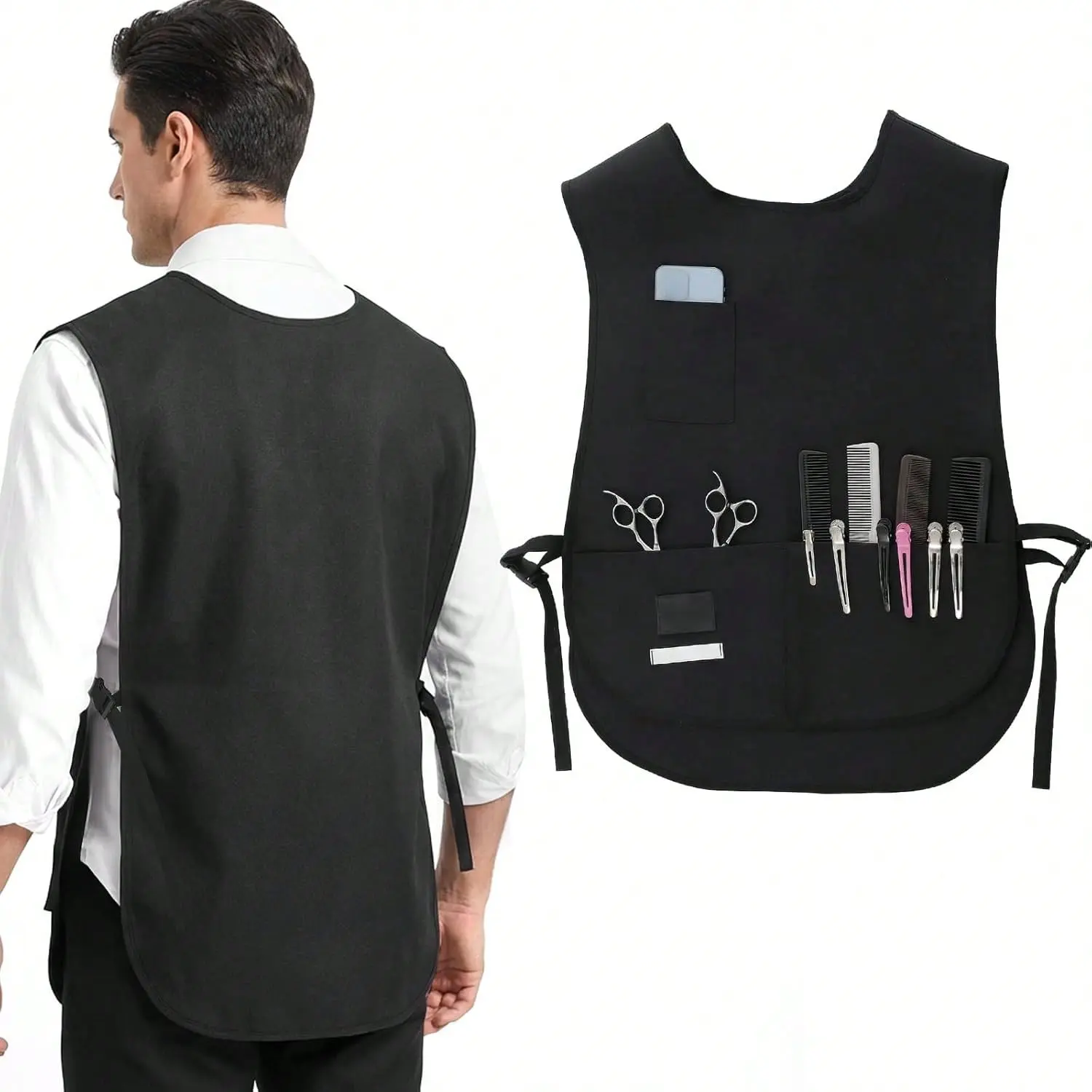 Black Adjustable Waterproof Modest Cobbler Apron (1pc, 1 Size) - Sleeveless Polyester Fast-Drying Vest, Side Release Buckle, 4 Pockets, Casual Dirt Resistant Easy Cleaning Kitchen Cooking Apron for Women, Ideal for Garden Work (YVIP)
