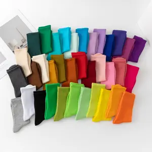 Colorful Socks for Women Trendy Soild Candy Color Macaron Mid-Calf Socks  Cotton Sports Socks