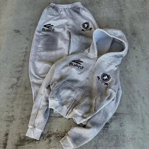 Fluent Active Street Wear Suit - Grey Hooded Jacket & Sweatpants Set for Men