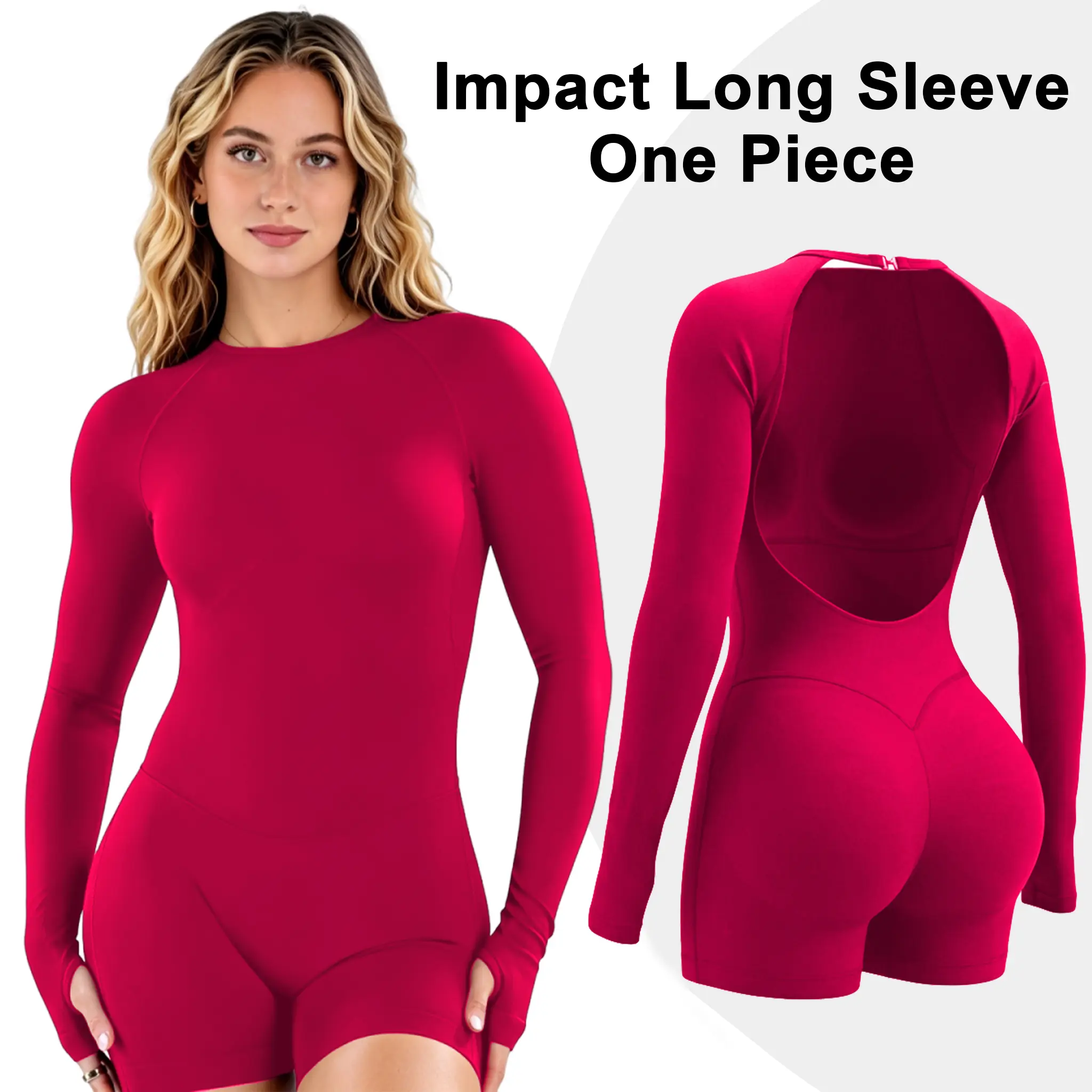 Void Energ Impact Long Sleeve One Piece Jumpsuit Fitness Gym Bralette Soft Workout Activewear