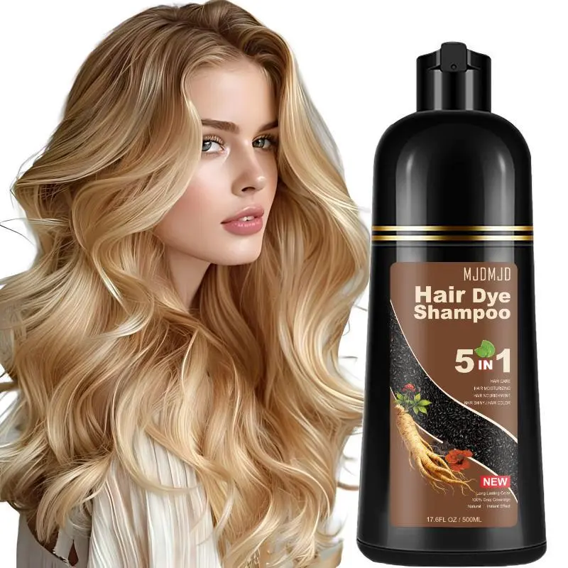 Newly upgraded Blonde Brown Hair Dye Shampoo, 5 IN 1 Long Lasting Hair Color, Fast Coloring in Minutes for Women & Men, Natural Champu Para Canas, 500ml