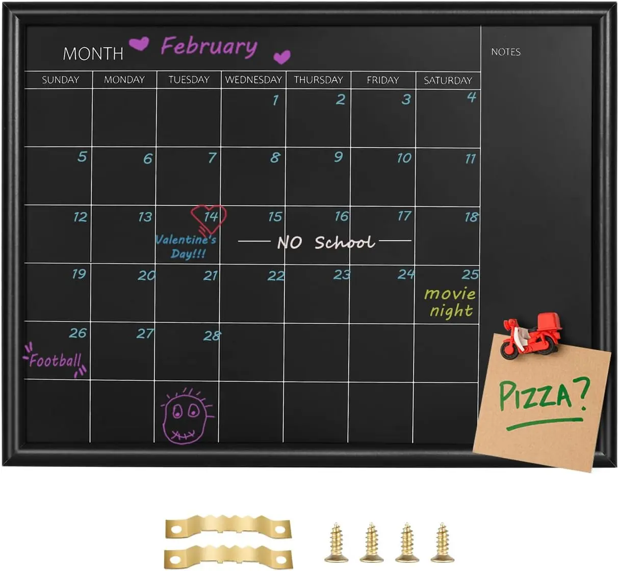 Calendar Chalkboard, Small Magnetic Chalk Board with Black Wood Frame for Planning, 10.6 × 14.6 Inches, School Timetable Memo Hanging Board for Office, School & Home