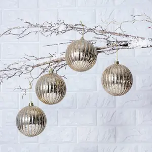 Champagne Gold Glitter Mercury-Look Christmas Ball Ornaments - Set of 4