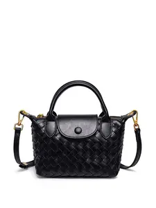 Women's Woven Handbag Pu Leather Handbag Fashion Small Square Bag Shoulder Crossbody Bag Trendy Versatile Dumpling Bag